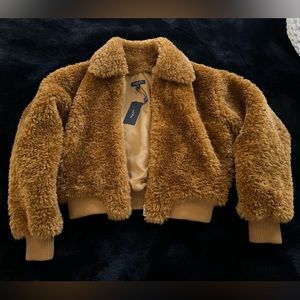 NWT Rag & Bone SOFT Brown Camel faux fur NIKKI bomber jacket, size XS, Brand New